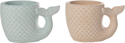 J-Line bloempot Vis - cement - blauw/beige - large - set van 2