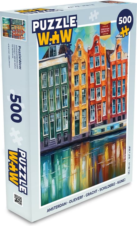 Puzzel Amsterdam - Olieverf - Gracht - Schilderij - Kunst - Legpuzzel - Puzzel 500 stukjes