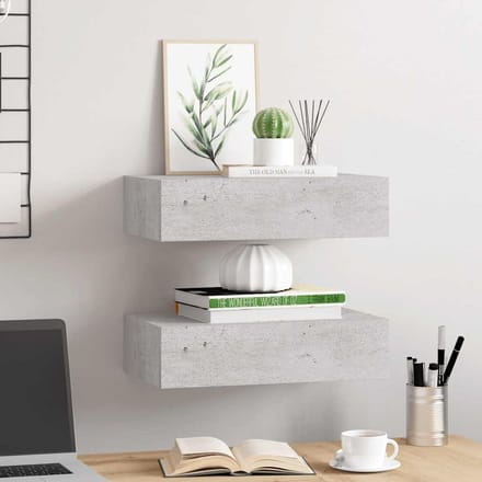 vidaXL - Wandschappen - 2 - st - met - lade - 40x23,5x10 - cm - MDF - betongrijs