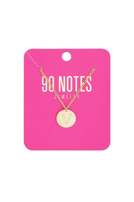 90 NOTES - Initial Strass Ketting - Letter V - goudkleurig
