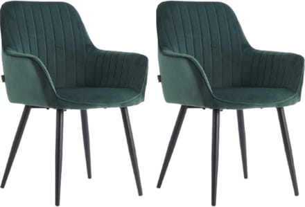 Colenis® - Veli eetkamerstoel - Set Van 2 - Groen - Velvet - Met Armleuning