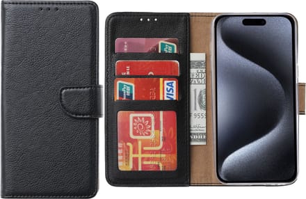 Hoesje Geschikt voor iPhone 15 Pro Max – Arara bookcase met pasjeshouder- Zwart