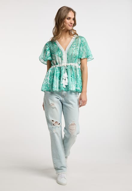 IZIA Blouse Dames Groen Wit