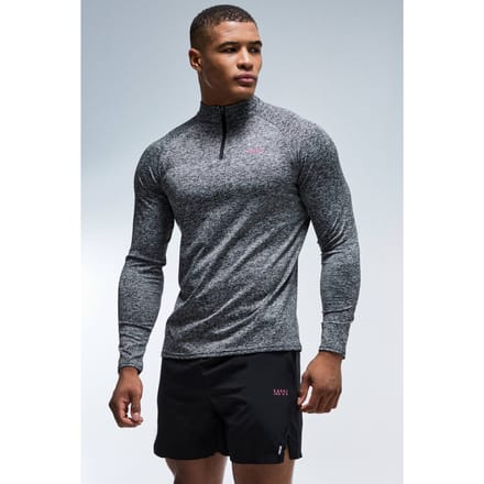 Heren Actief Regular Fit Gemêleerde 1/4 Rits & Short Set | Black | Size Large