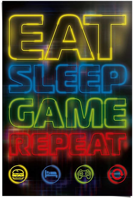 Poster Gaming - eat sleep game repeat - 91,5 x 61 - Papier - REINDERS