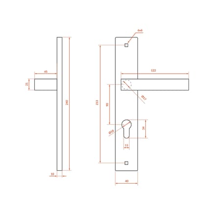 Moderne Rando deurklink op schild, 90mm, mat zwart aluminium/staal