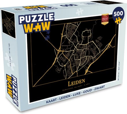 Puzzel Kaart - Leiden - Luxe - Goud - Zwart - Legpuzzel - Puzzel 500 stukjes