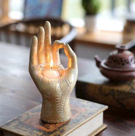 Houder voor Waxinelichtjes - Hand van Buddha - Gouden Kleur