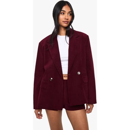 boohoo Dames Courdoroy Op Maat Gemaakte Blazer | Bordeaux Rood | Maat: 38