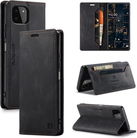 Luxe Flip Case met RFID Bescherming Kaarthouder en Magneetsluiting voor Galaxy A22 5G _ Zwart