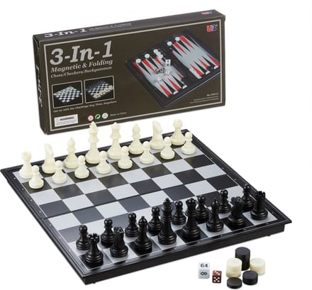 3-in 1 schaakbord set - damspel - backgammon - reisspel - magnetisch - inklapbaar