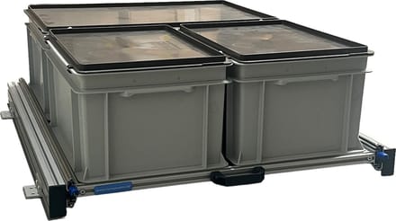 Aluminium schuifframe voor camper 80x60 cm inclusief 3 bakken met deksel