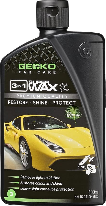 Gecko polijstmiddel 3 in 1 + carnuba fles 500 ml