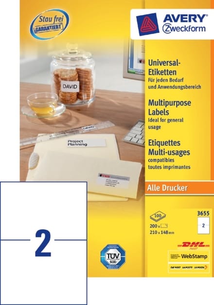 Etiket avery zweck 3655 210 x 148 mm 200 st