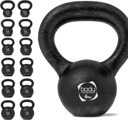 Gietijzer kettlebell - zwart - 6 kg - anti-roll onderzijde
