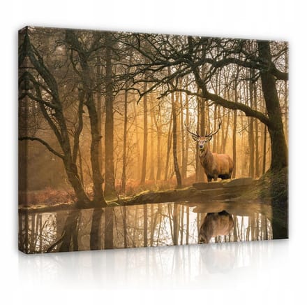 WALLARENA - Canvas schilderij - 100x70 cm - afbeelding van een hert in het bos voor de slaapkamer