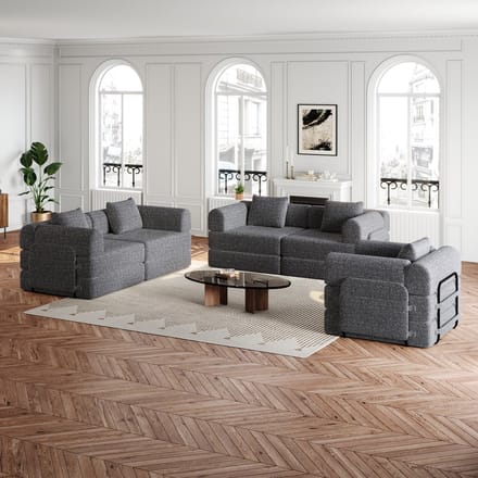 MODFU Eenzits Slaapbank - 2-In-1 - Met Opbergruimte In Armleuning - Modulaire Opstelling - Chenille - Grijs
