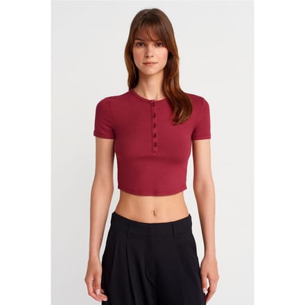 Slim Fit Crop Blouse Met Knopen