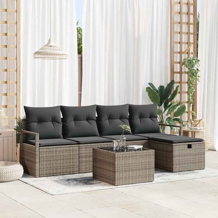 vidaXL - Bankstel - 6 - st - 5-zits - Grijs - poly - rattan