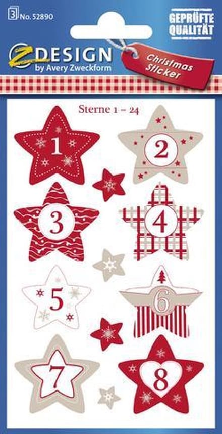 Avery Etiket Z-design Christmas sterren 1-24 - 3 vel