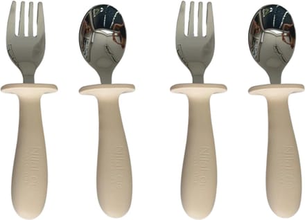 NilaFee™ Oscar - Bestekset - 4 delig - Lepel Vork - RVS - Siliconen - Kinderbestekset - Zilver - Milky