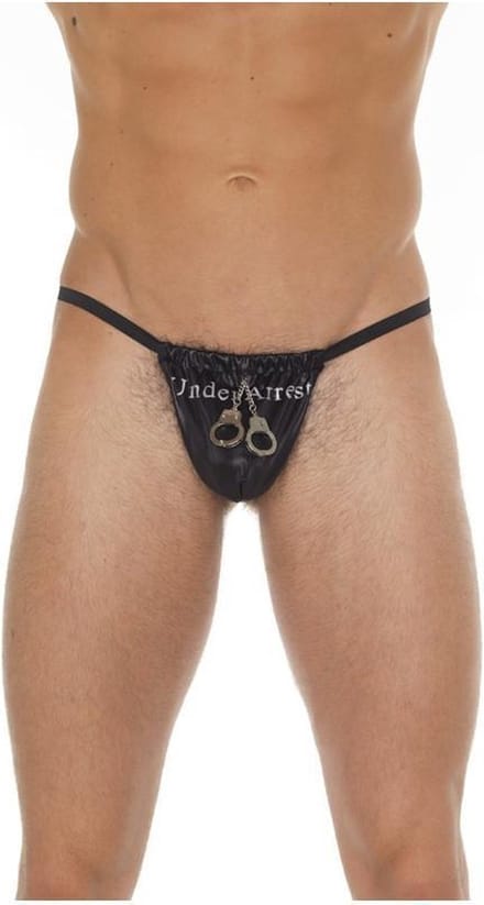 Amorable - Zwarte Herenstring 'Under Arrest' met Handboeienprint