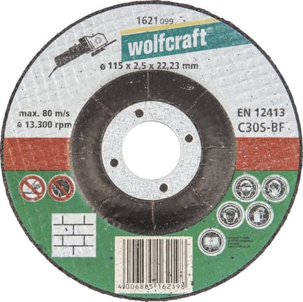 wolfcraft - Doorslijpschijf voor Steen - 115mm - 1 Stuk - haaks gebogen - 1621099