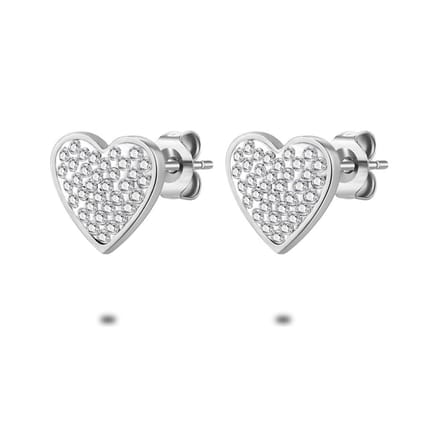 Twice As Nice Oorbellen in edelstaal, hart 1 cm, kristallen