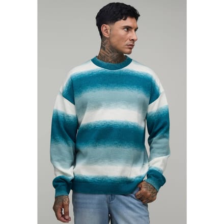 Lange Relaxed Ombré Gebreide Trui | Forest | Size Small