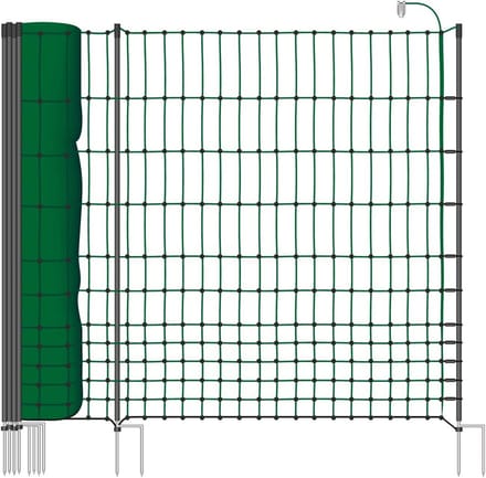 Pluimveilnet 50 m, 112 cm hoog, groen, inclusief 20 palen met dubbele punt