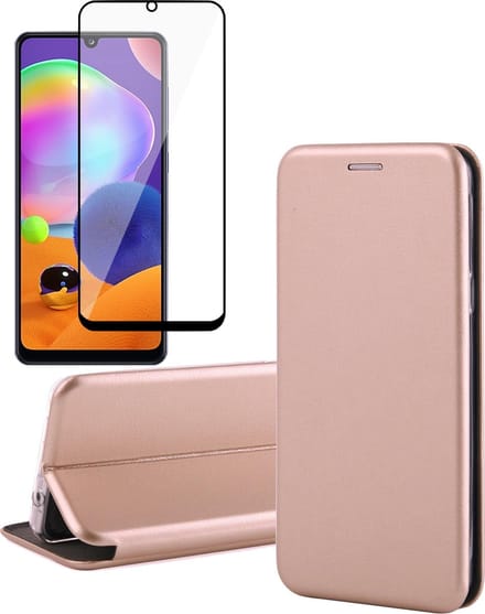Hoesje geschikt voor Samsung A31 en Screenprotector - Book Case Slim Wallet Roségoud + Screen Protector Full