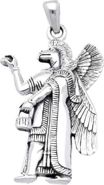 Zilveren Assyrische God Nisroch kettinghanger