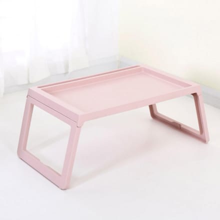 Bureau de Lit pour Ordinateur Portable PP Pliant Simple Design Rainuré Vers le Bas Table de Lit avec Trou de Charge pour 68x35.8x27.5cm rose
