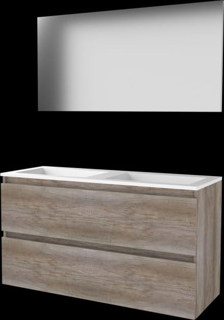 Basic-Line Basic 46 Badkamermeubelset - 120 x 46 cm - Greeploos - 2 Lades - Acryl Wastafel - Zonder Kraangat - Spiegel - Scotch Oak