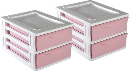 Hega Hogar Ladeblokje/bureau organizer 2x lade - wit/roze - L26 x B35 x H20 cm - kunststof