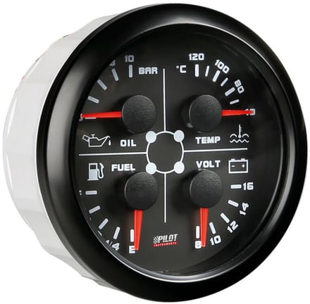 Pilot olie - temperatuur - brandstof - voltage meter 52mm - zwart