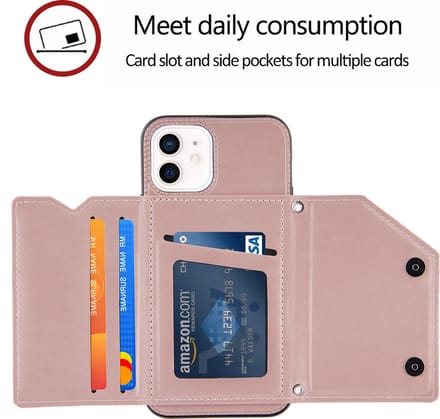 BukkitBow - Geschikt voor Apple iPhone 12 / iPhone 12 Pro - Hoesje met Pasjeshouder - Bookcase met Koord - Kunstleer - Roségoud
