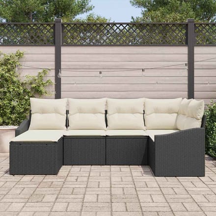 vidaXL Tuin Eettafel Set met kussen met opslag 6 pcs Zwart en Crème