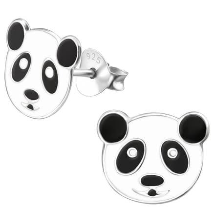 Joy|S - Zilveren panda oorbellen - 11 x 9 mm - oorknoppen