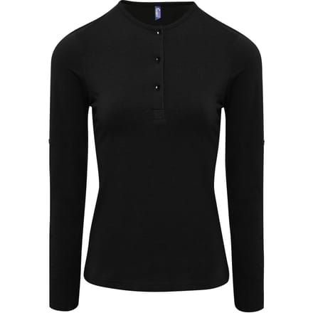 Premier Dames/dames Long John Roll Mouwen Tee (Zwart)