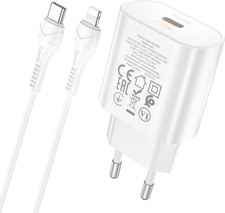 Hoco USB-C Snellader 25W PD + USB-C naar Lightning Kabel 1M Wit