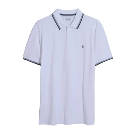 Original Penguin Heren Gestreept Normaal Poloshirt Met Korte Mouwen (Helder wit)