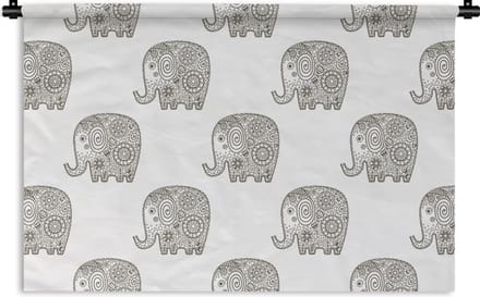 Wandkleed - Wanddoek - Doodle - Olifant - Design - 90x60 cm - Wandtapijt
