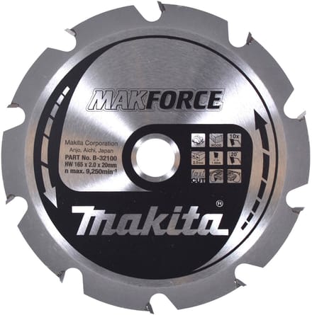 Makita 165 x 20 mm 10-tands Cirkelzaagblad Hout | Makforce - B-32100