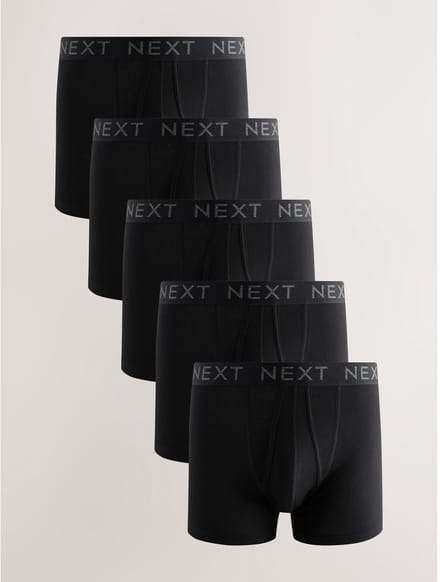 Next - Heren - Set van 5 katoenrijke boxershorts met A-voorkant - Zwart