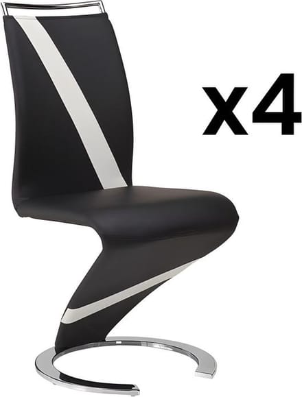Vente-unique Set van 4 stoelen van kunstleer TWIZY - zwart met witte strepen