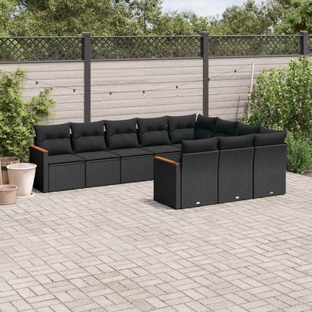 vidaXL - 10-delige - Loungeset - met - kussens - poly - rattan - zwart