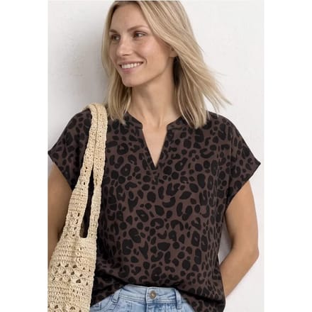 Blouseshirt met gespleten hals en leopatroon