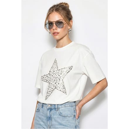 Oversized Katoenen Ster Pailletten T-Shirt