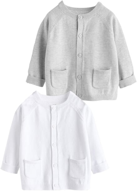 Next - Pasgeboren unisex - Grijs en wit 2pk gebreid babyvestje - Wit